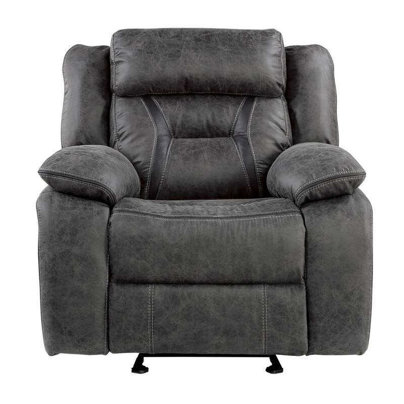 Mady 39 Inch Manual Glider Recliner Chair, Gray Microfiber, Solid Wood
