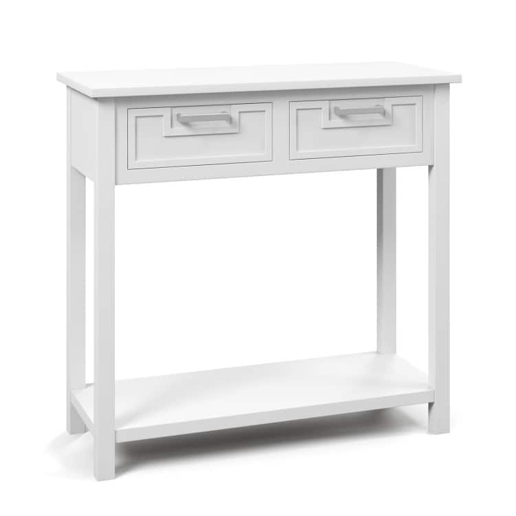 Wooden Console Table with 2 Drawers and Open Storage Shelf for Hallway - White