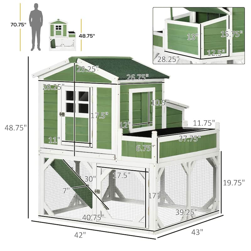 PawHut 49" Small Chicken Coop Hen House with Garden Space, Chicken House Outdoor Run Cage with Weather Protection