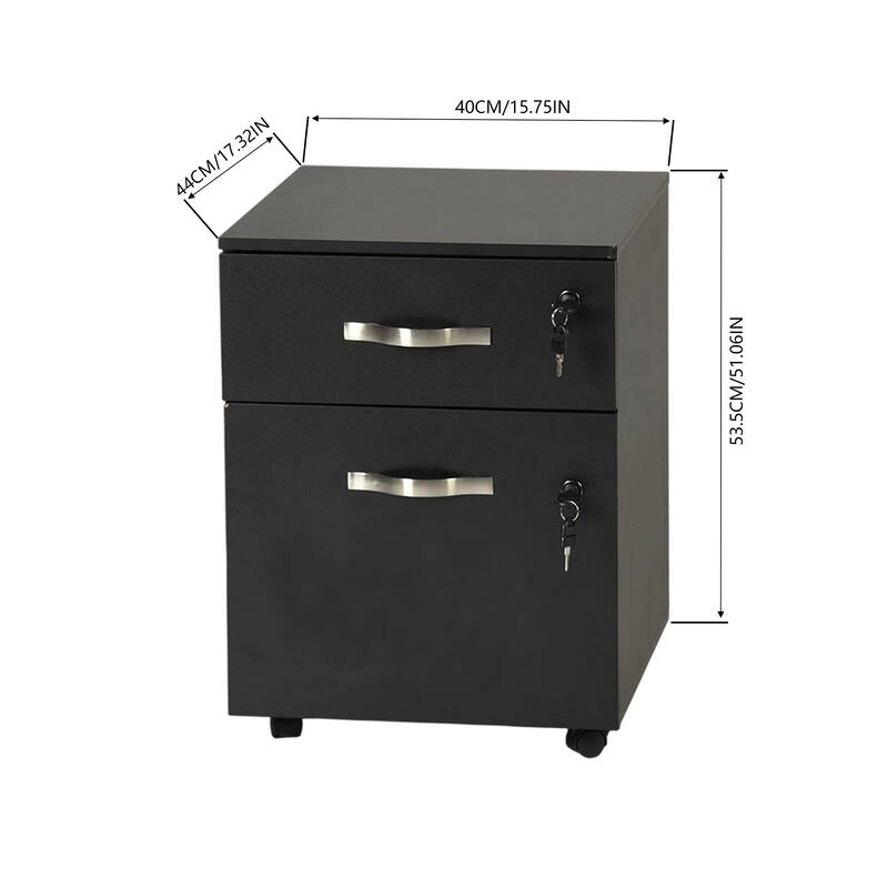 Homy Casa Black 2-Drawer Mobile File Cabinet Lock and Wheels