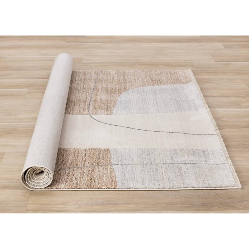 Olivia Collection - Cream Brown Grey Modern Area Rug
