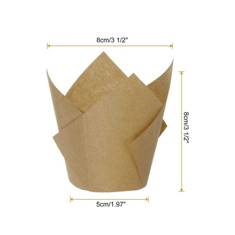 100Pcs Tulip Cupcake Liners Standard Paper Baking Cups Disposable - Natural