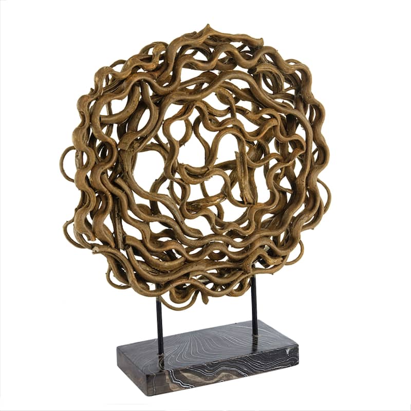 Rattan Sculpture with Teak Wood Stand - 23.5"