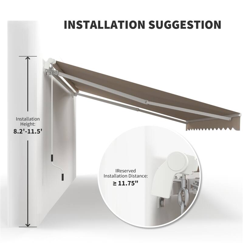 Beige Aluminum Steel Retractable Patio Awning with Water-Resistant Fabric and Crank - 141.7 x 96.5 x 59.1 in