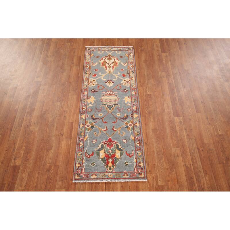 Gray Kazak Oriental Runner Rug Handmade Wool Carpet - 2'1" x 5'9"