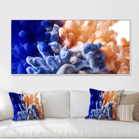 Designart 'Blue And Yellow Liquid Ink Art' Abstract Framed Canvas artwork