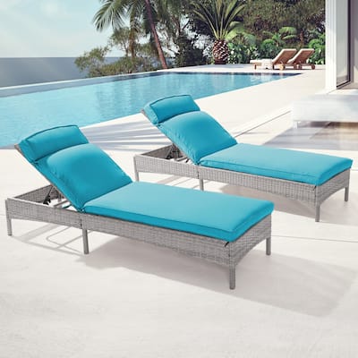 BONOSUKI 2Pcs Outdoor Lounge Chaise Rattan Chair Weather-Resistant