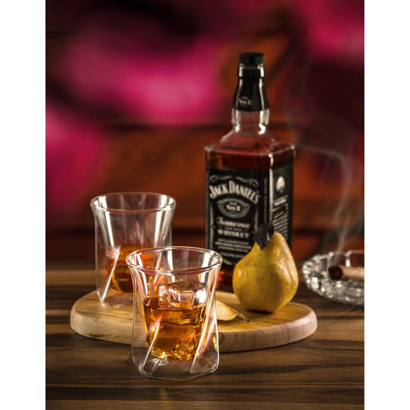 JoyJolt Lacey Double Wall Insulated Cups, 10 Oz Set of Two Whiskey Glasses - 10 oz