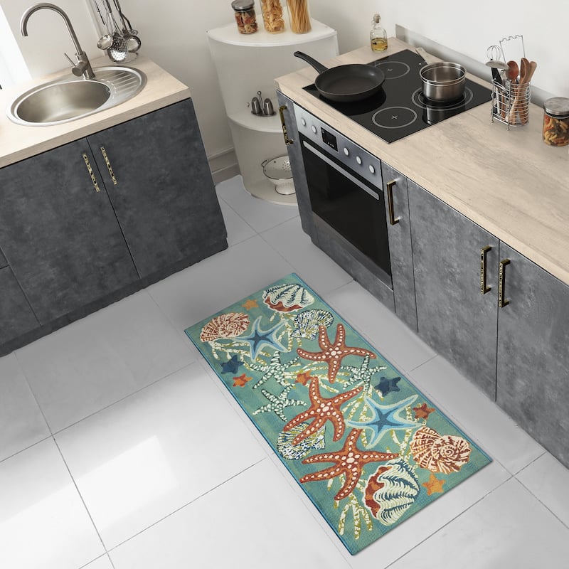 Liora Manne Esencia Starfish Song Indoor/Outdoor Mat Aqua 1'11" x 4'11"