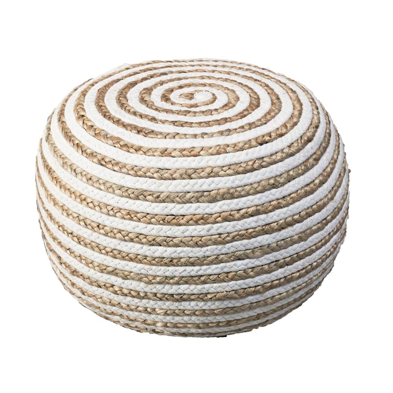 20" Cotton Blend Round Pouf Ottoman for Living Room, Footrest, Seating