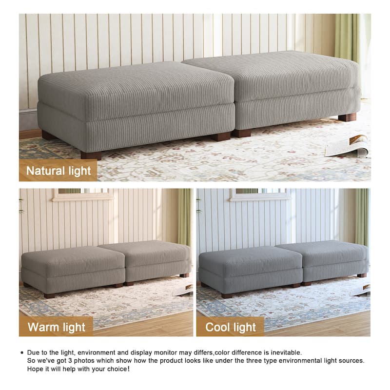 Corduroy Modern Ottoman with Wood Legs Set of 2