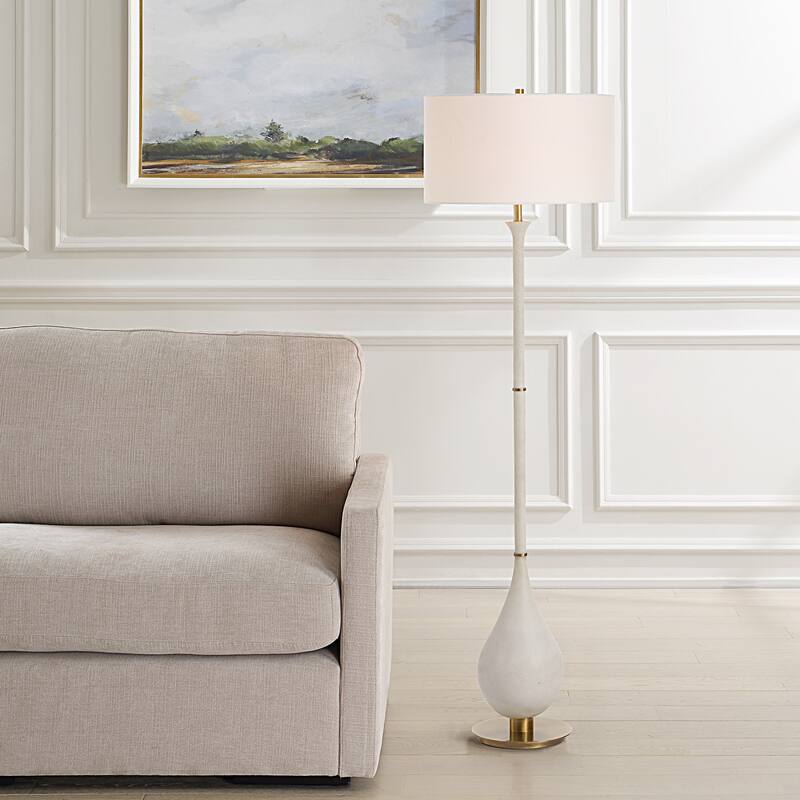 Dewdrop Marble Base Floor Lamp with Drum Shade - 64" - White