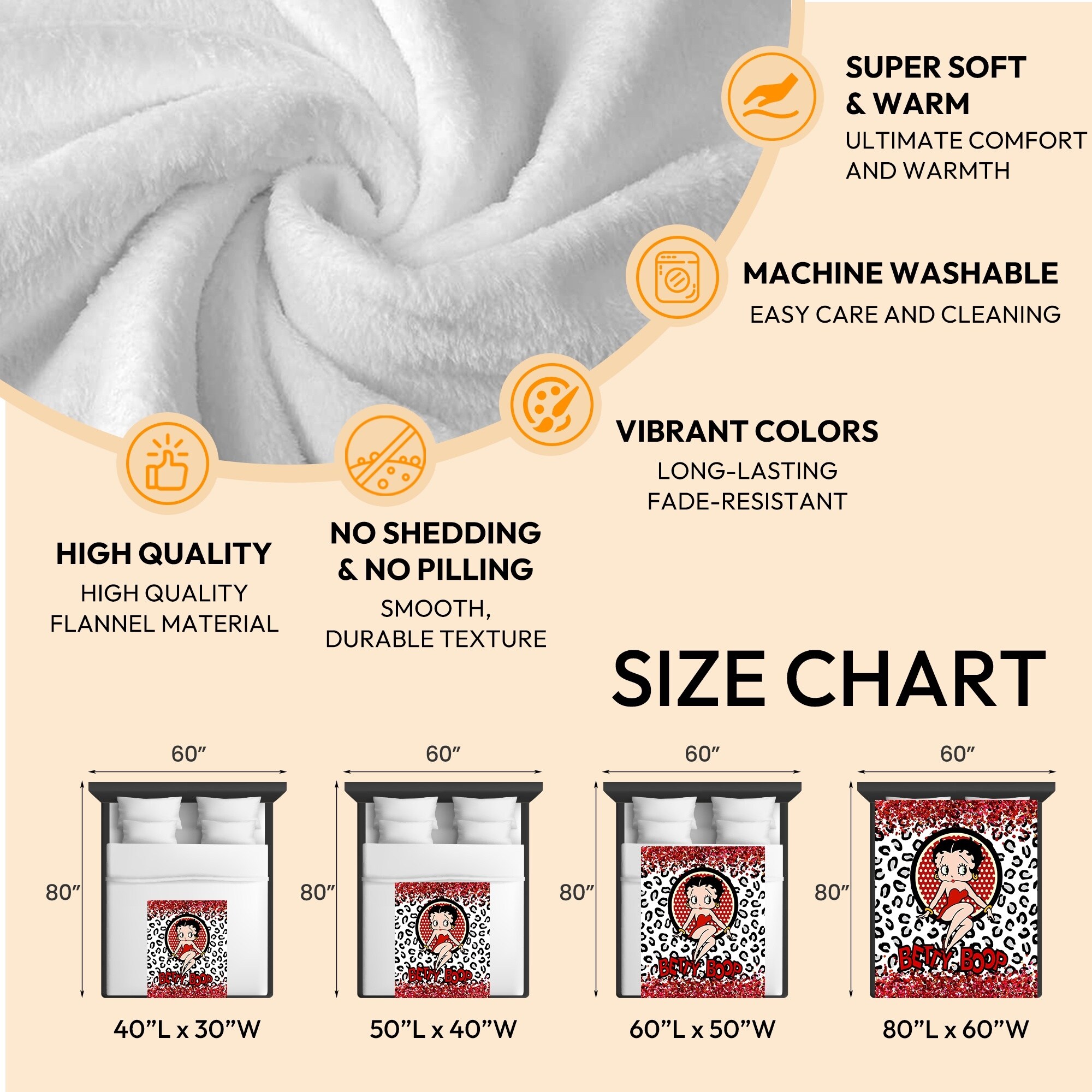 Betty Boop Super Soft Fleece Plush Throw Blanket for Couch - Picture 218 of 374