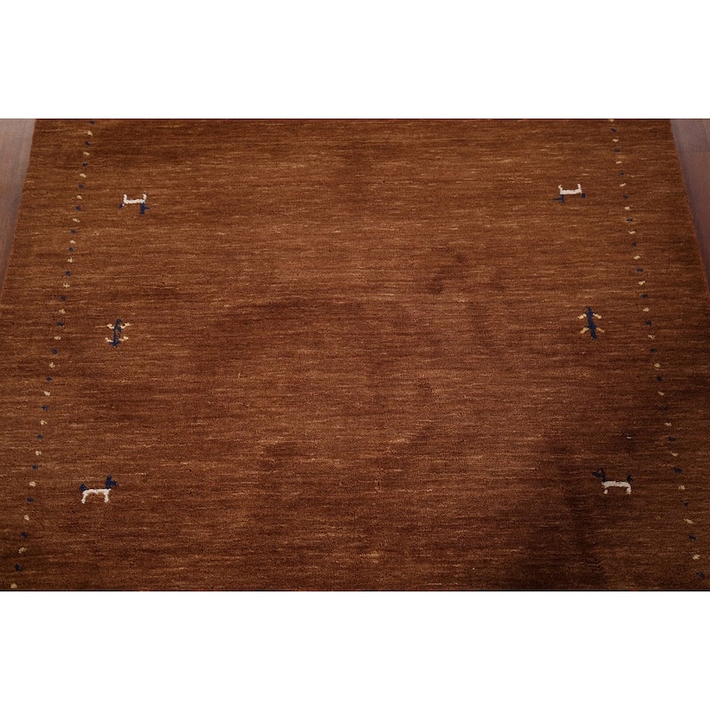 Brown Tribal Gabbeh Oriental Accent Rug Hand-Knotted Wool Carpet - 3'11"x 5'10"