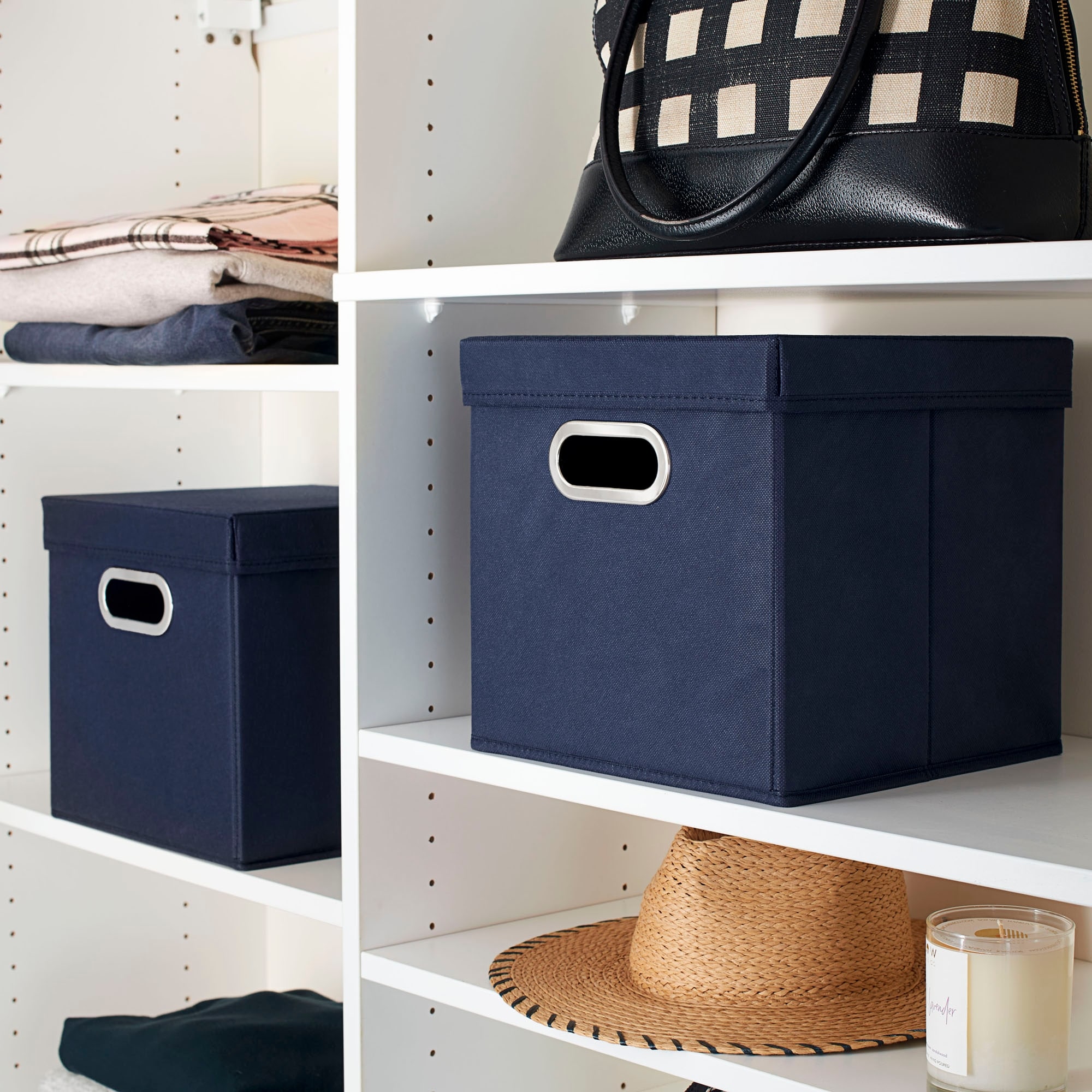 Lidded Navy Storage Cubes (Pack of 2) - 11” H x 11.4” W x 11.4” L
