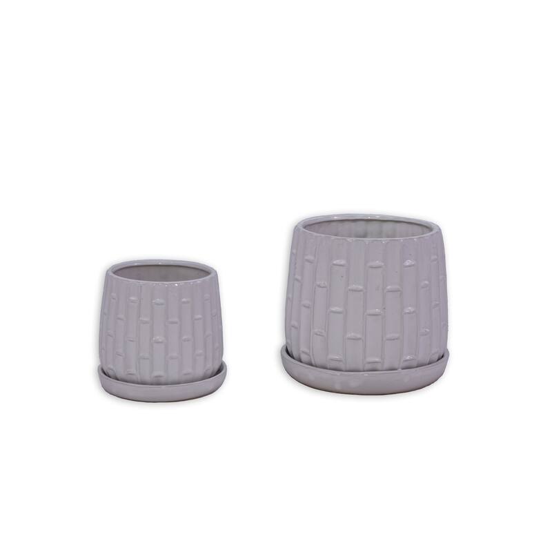 Sleek Striped Ceramic Planters with Glossy Finish 2pc - White