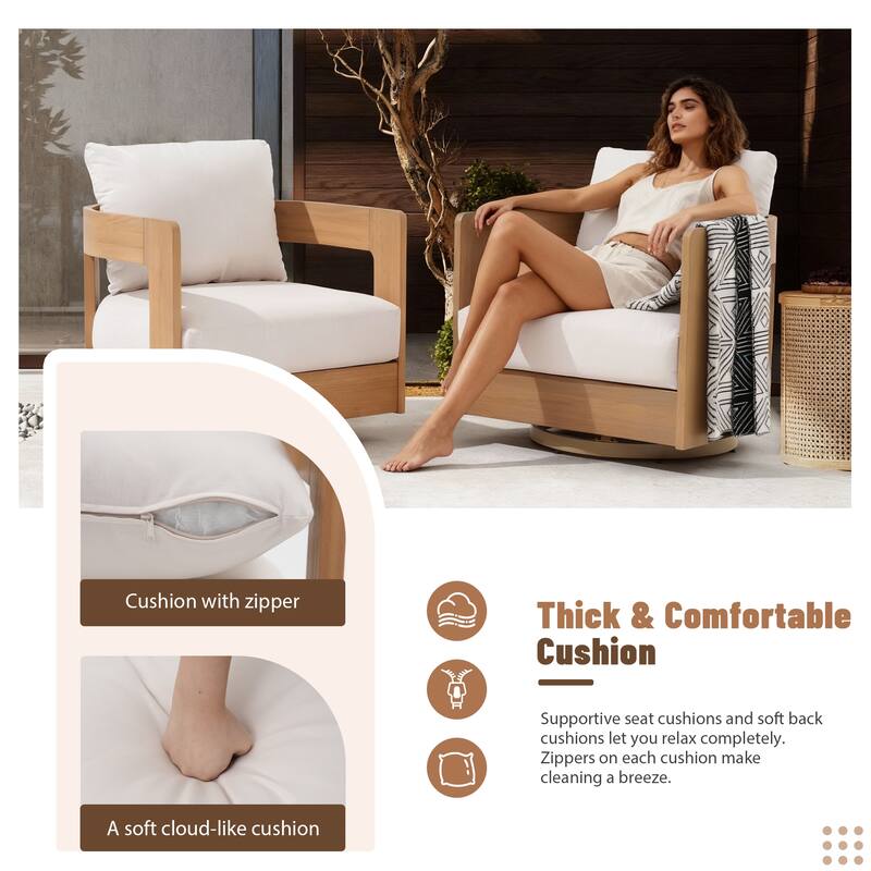 Outdoor Swivel Chair Conversation Set 360-Degree Solid Wood Eucalyptus