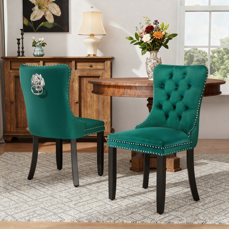 High-end Tufted Velvet Upholstered Nailhead Dining Chair Set of 6