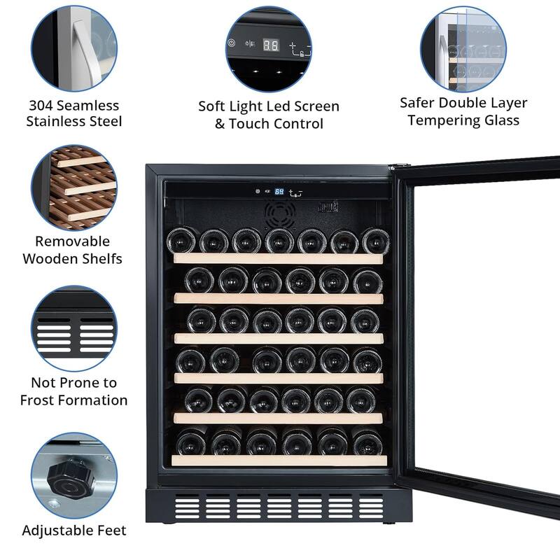 24 Inch Metal Built-in Single Door Wine Cooler 46 Bottles