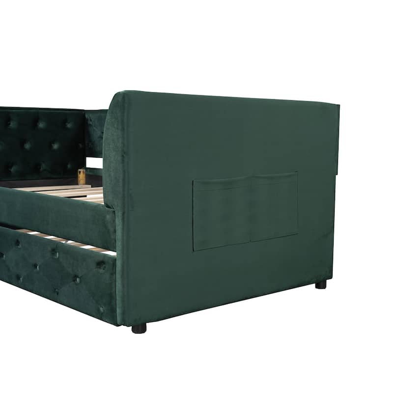 Twin Size Upholstered Velvet Tufted Daybed with Trundle