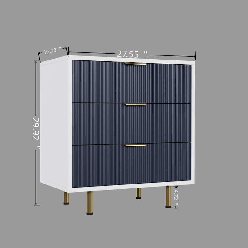 3 Drawer Dresser, Fluted Modern Nightstand with Deep Drawers, Chest of Drawers with Wide Top, Wooden Dresser Organizer