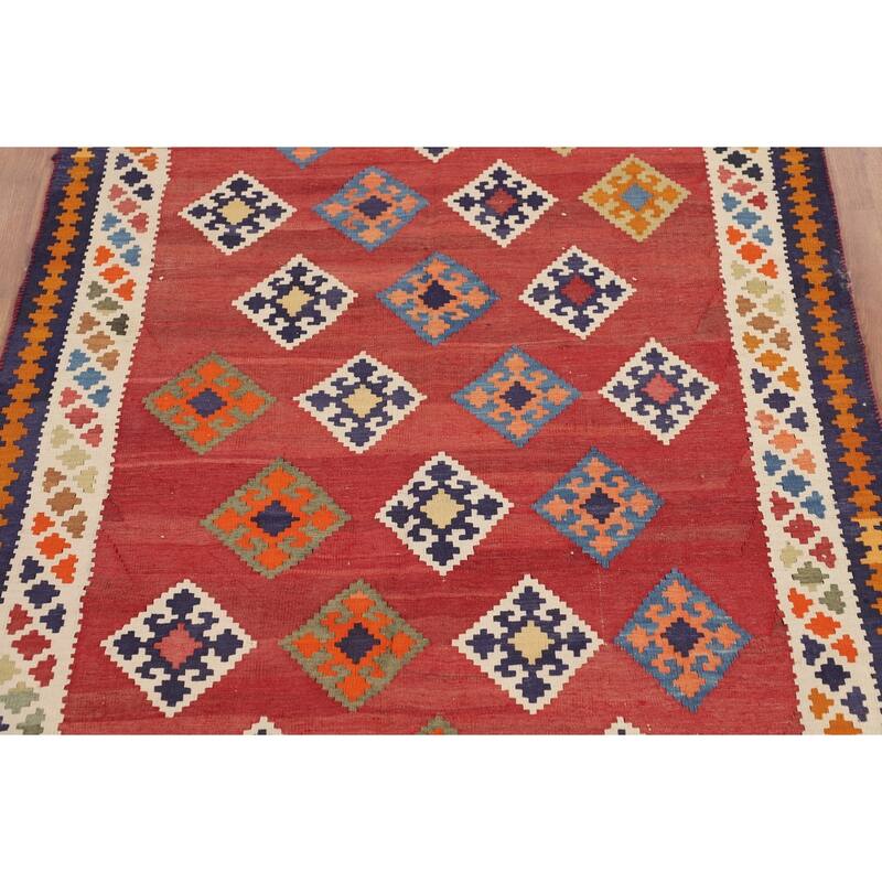 Kilim Qashqai Persian Vintage Rug Flatweave Bedroom Red Wool Carpet - 4'2"x 7'2"