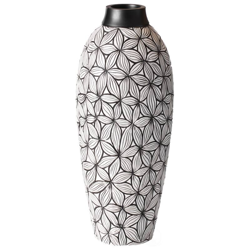 Flower-Inspired Ceramic Vase - Unique White 17-Inch-Tall Round Table Decor for Entryway, Dining Room, Living Room, Classic White