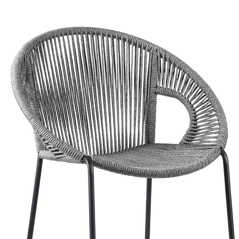 HomeRoots 40" Light Gray Metal Low back Outdoor Counter Height Bar chair with Footrest