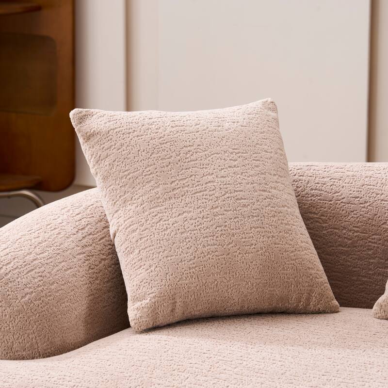 Chenille Curved Loveseat Sofa, Full Compression Sponge Sofa with 3 Pillow