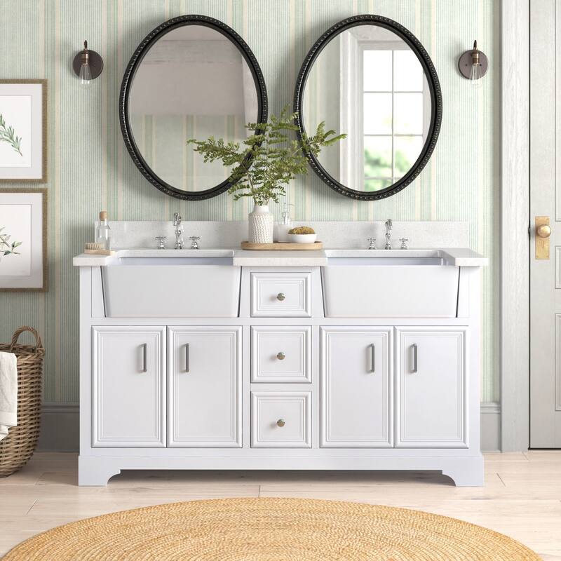 KitchenBathCollection Zelda 60" Double Farmhouse Vanity with Quartz Top