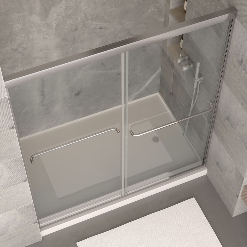 45''/54''W x 70'' H Glass Double Sliding Shower Door in Black/Chrome