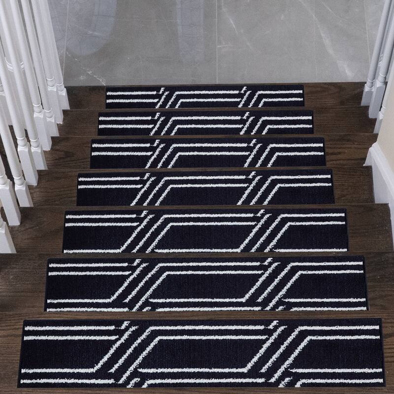 SUSSEXHOME Plaza Collection Stair Treads 100% Polypropylene 9" x 28" - 10-PACK - Navy
