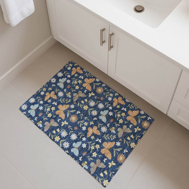 Machine Washable Indoor/ Outdoor Whimsy Butterfly Chantille Rug