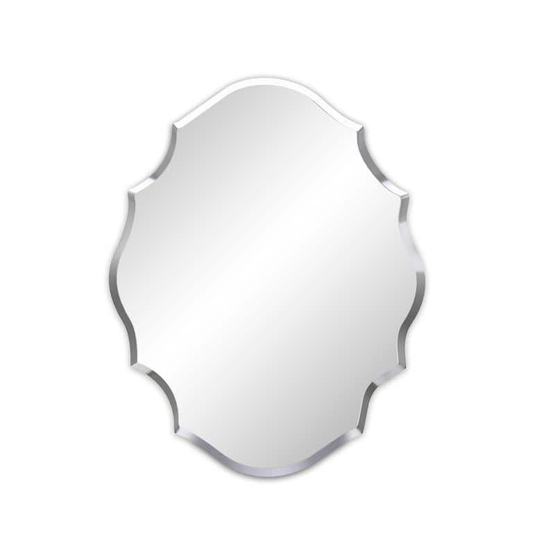 Beveled Frameless Wall Mirror Elegant Scalloped Bathroom Vanity Mirror