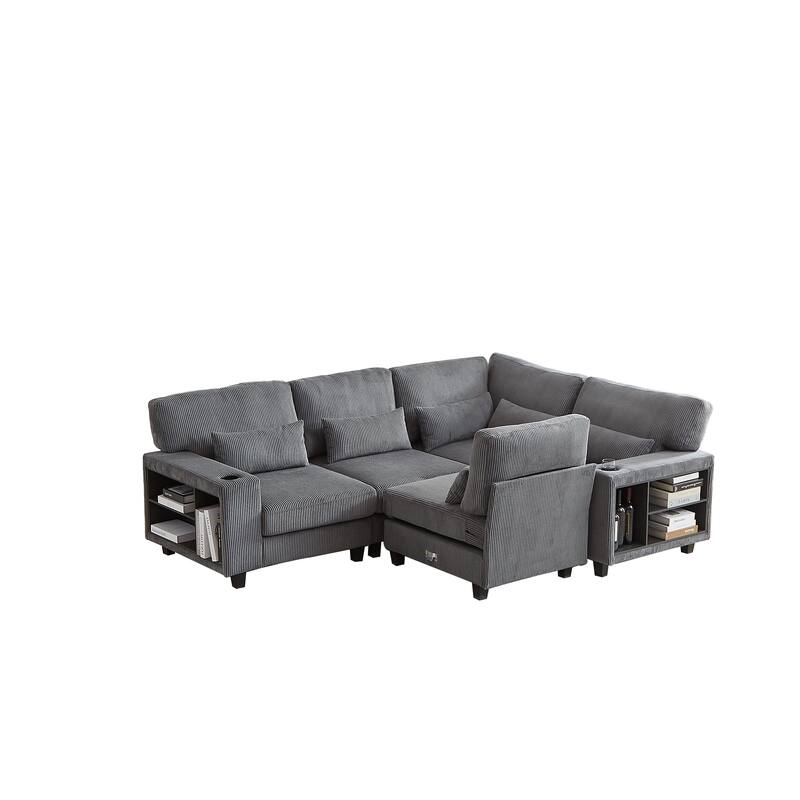 102.75" Corduroy L-Shaped Modular Sectional Sofa with Storage
