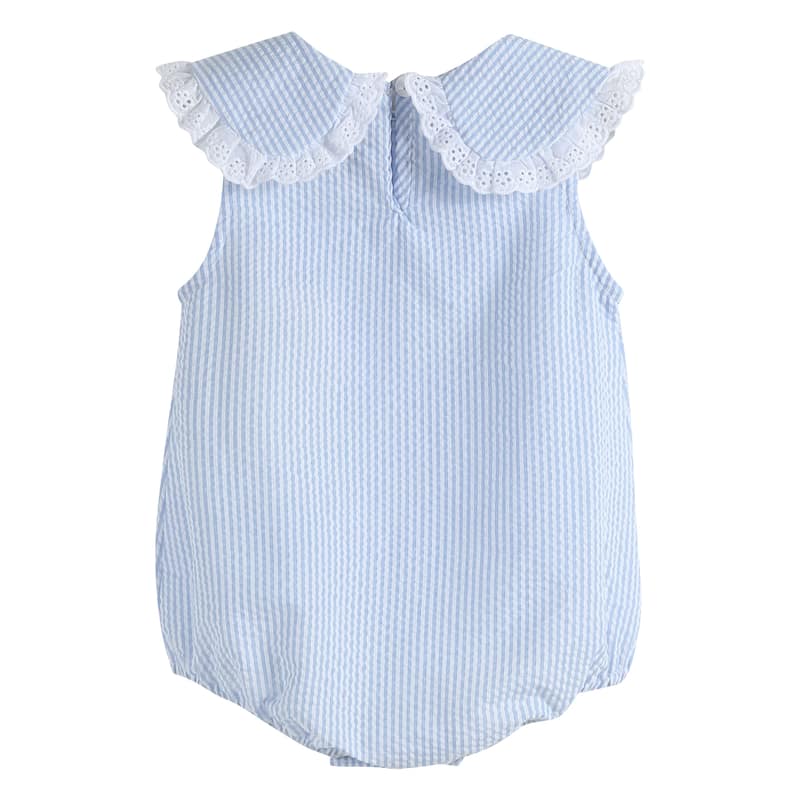 Lil Cactus Light Blue Seersucker Collared Bubble Romper