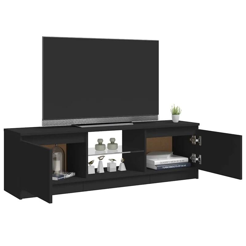 vidaXL TV Cabinet Black Engineered wood, tempered glass Medium - 47.2" x 12" x 14"