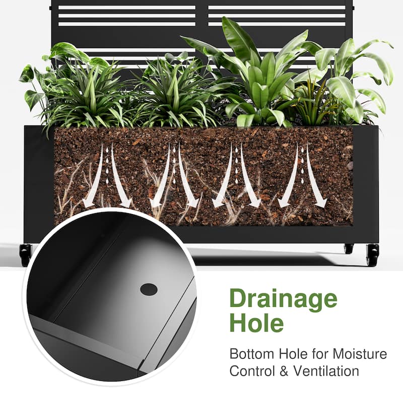 Metal Movable Planter Box with Trellis Privacy Screen Planter Box with Lockable Wheels