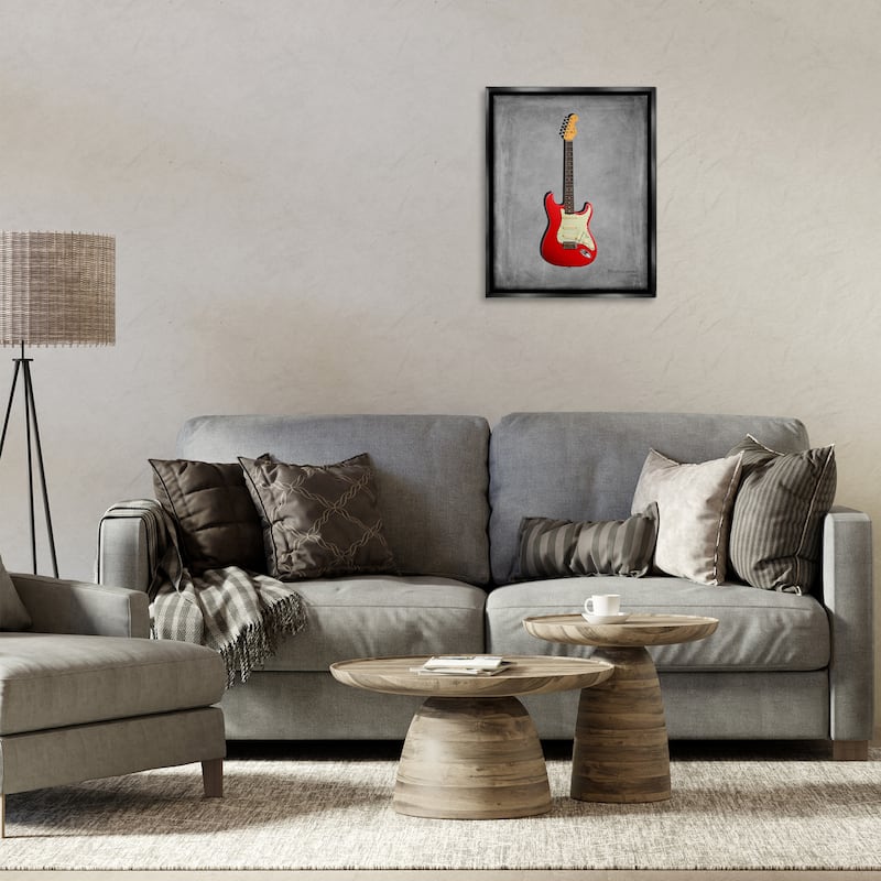 Stupell Classic Red Guitar on Grey Framed Floater Canvas Wall Art Design By Mark Rogan