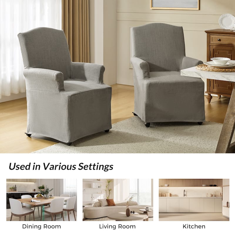Alethea Upholstered Slipcover Arm Dining Chair with Soild Wood Legs Set of 4 by HULALA HOME