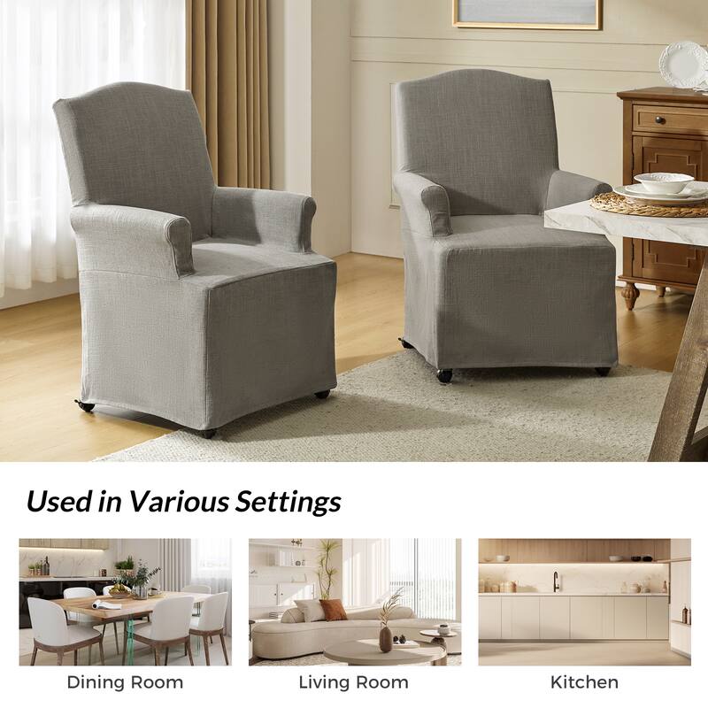 Alethea Upholstered Slipcover Arm Dining Chair with Soild Wood Legs by HULALA HOME
