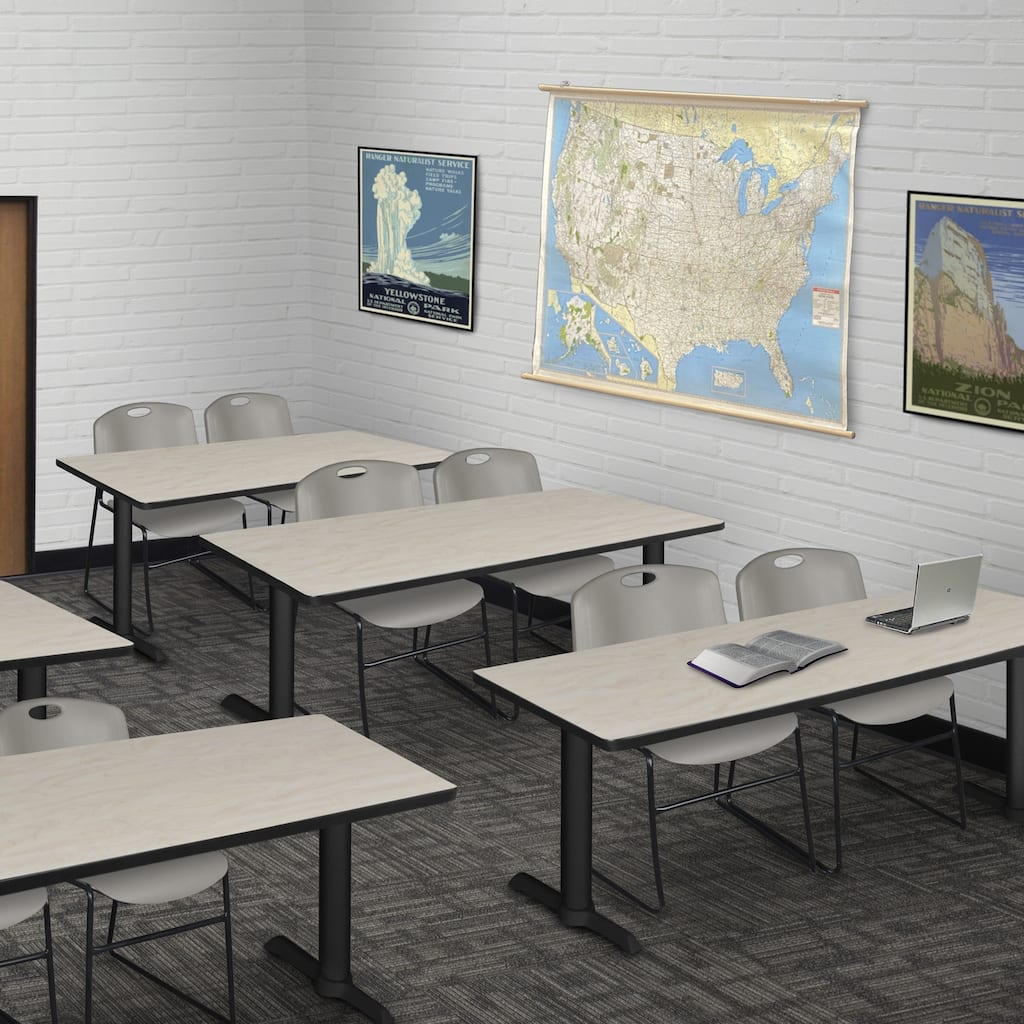 72" x 24" Training Table- Maple & 2 Stack Chairs- Grey