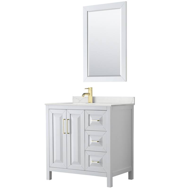 Wyndham Collection WCV252536S-QTZ-UNSM24 Daria 36" Free Standing - White / Giotto Quartz Top / Brushed Gold Hardware