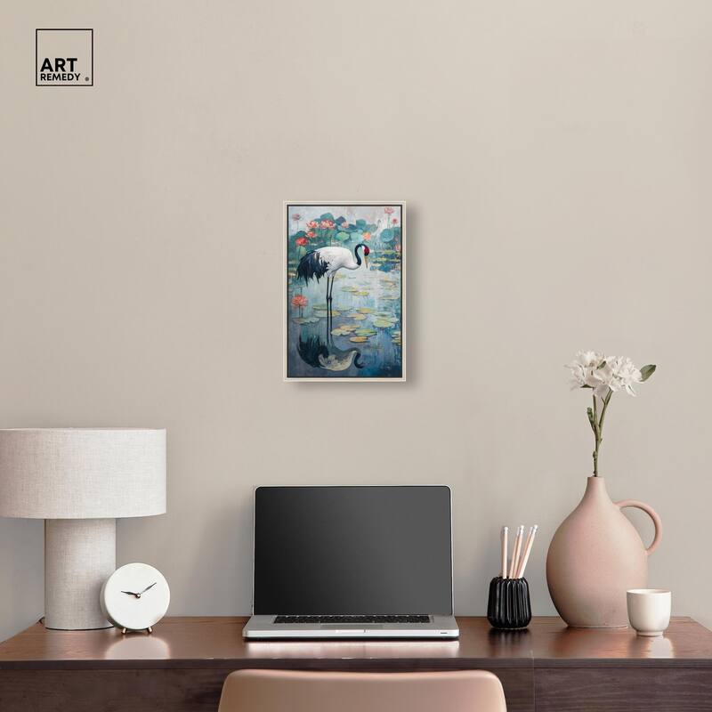 Crane in Lilies II Canvas by Art Remedy