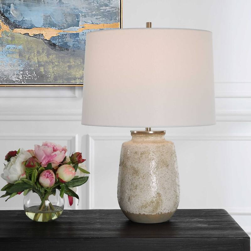 Glossy Table Lamp with Tapered Shade - 22.25" - Taupe and Gray