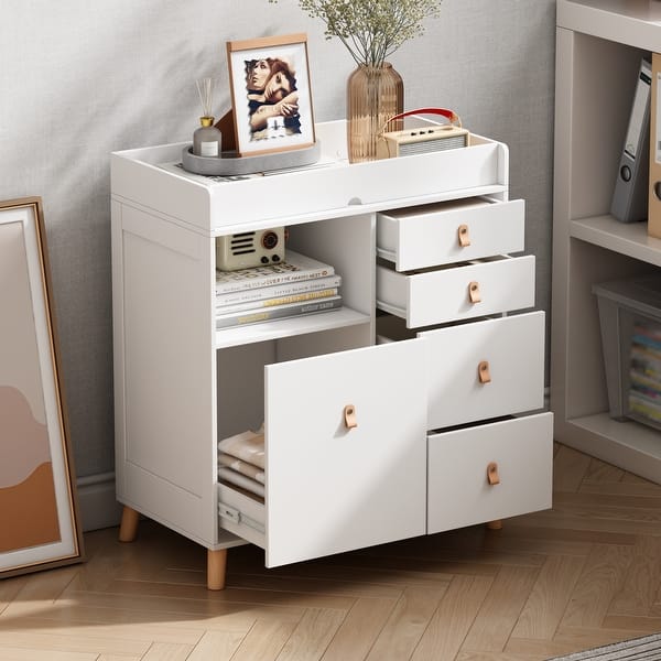 slide 2 of 38, Storage Dresser Chest w/Changing Station for Infant Kids Bedroom White