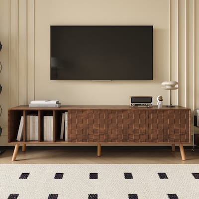 Roomfitters 70" Mid-Century TV Stand, Media Console for 80" TVs, Entertainment Center with Wood Legs, Living Room, Walnut