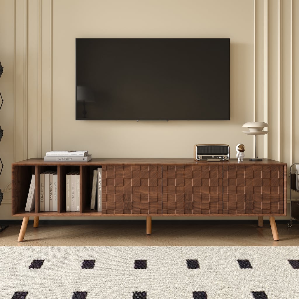 Roomfitters 70" Mid-Century TV Stand, Media Console for 80" TVs, Entertainment Center with Wood Legs, Living Room, Walnut