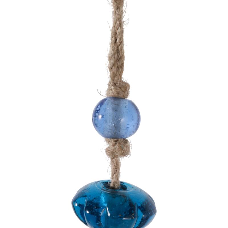 Glass Metal Wood Windchime Jute Beads Bell - 35" Gold/Blue - 2.5" x 2.5" x 35"