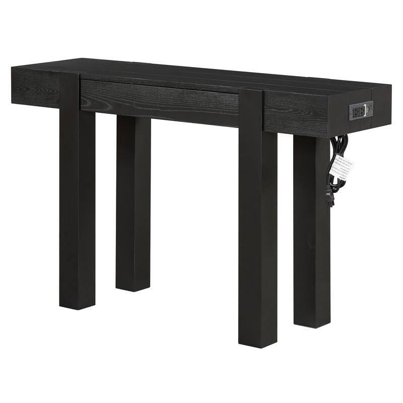 Modern 47.2" Wooden Console Table with Hidden Drawer and Side Power Outlet for Entryway or Living Room